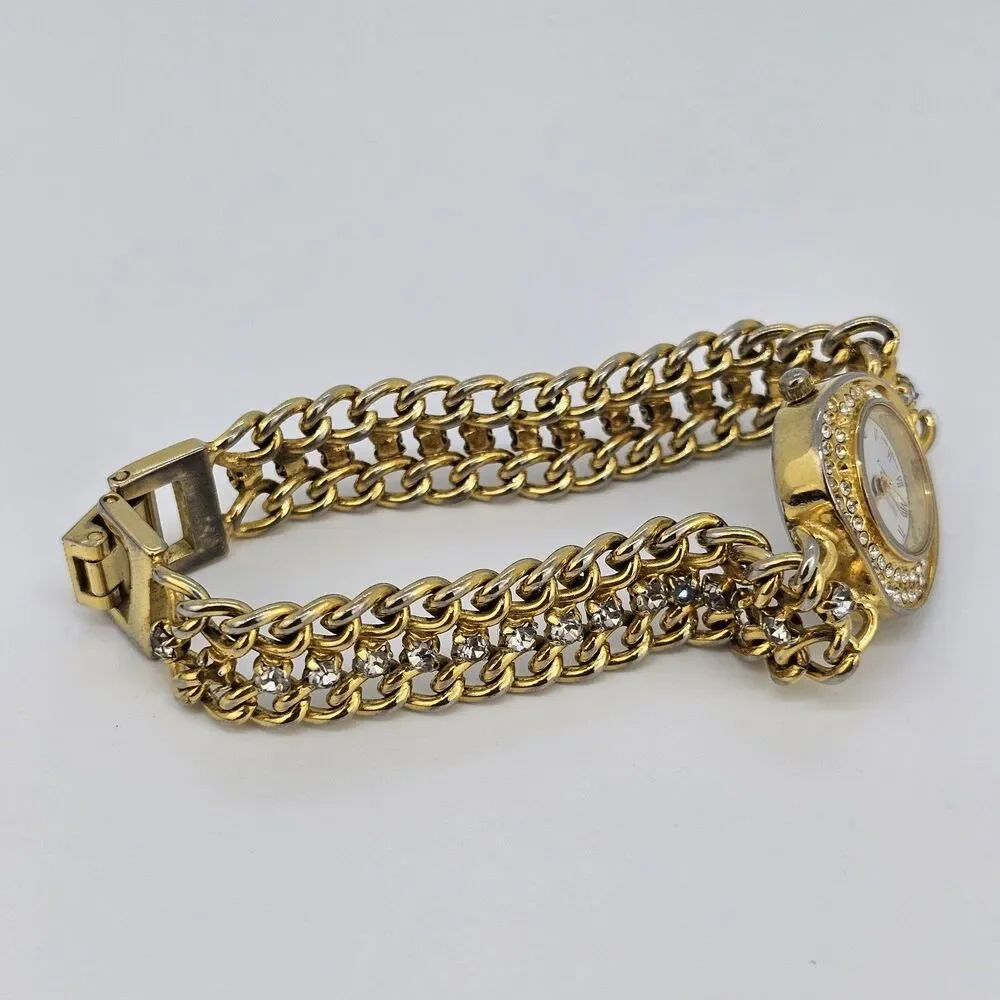 Visage Women's Watch Hearts 21MM White Dial Gold Bracelet Band 6.5